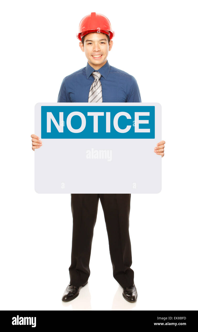Man With A Notice Sign Stock Photo