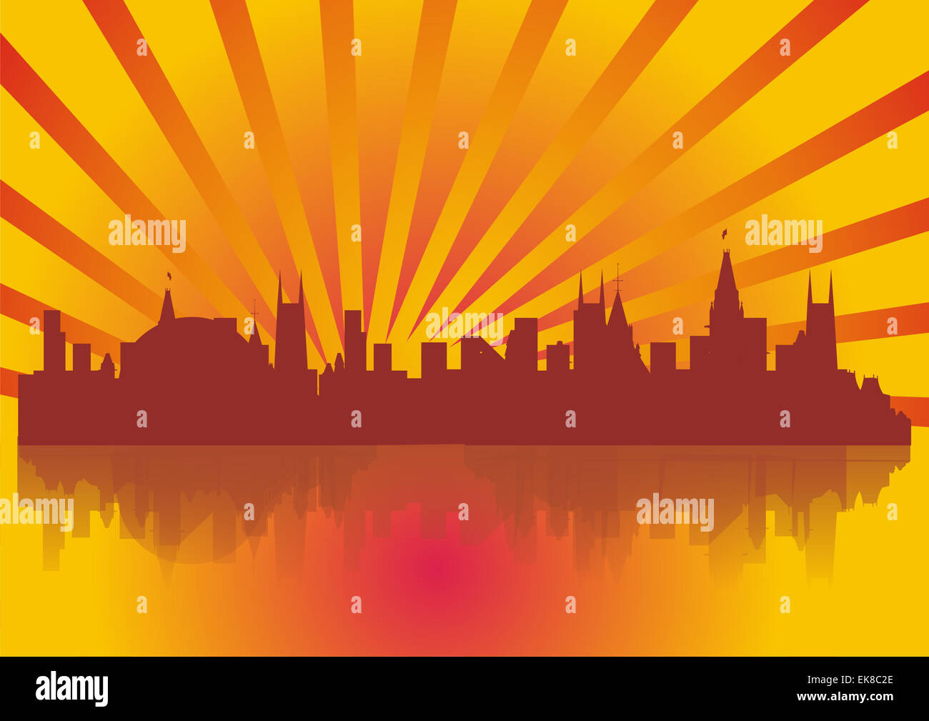 Megacity in beams of the coming sun, sunset Stock Photo