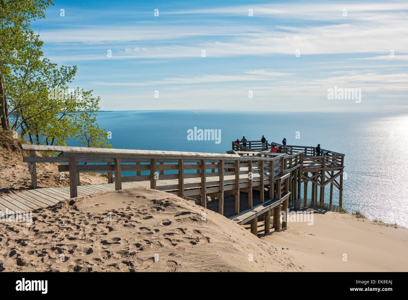 Michigan, Sleeping Bear Dunes National Lakeshore, observation platform overlooks Lake Michigan Stock Photo