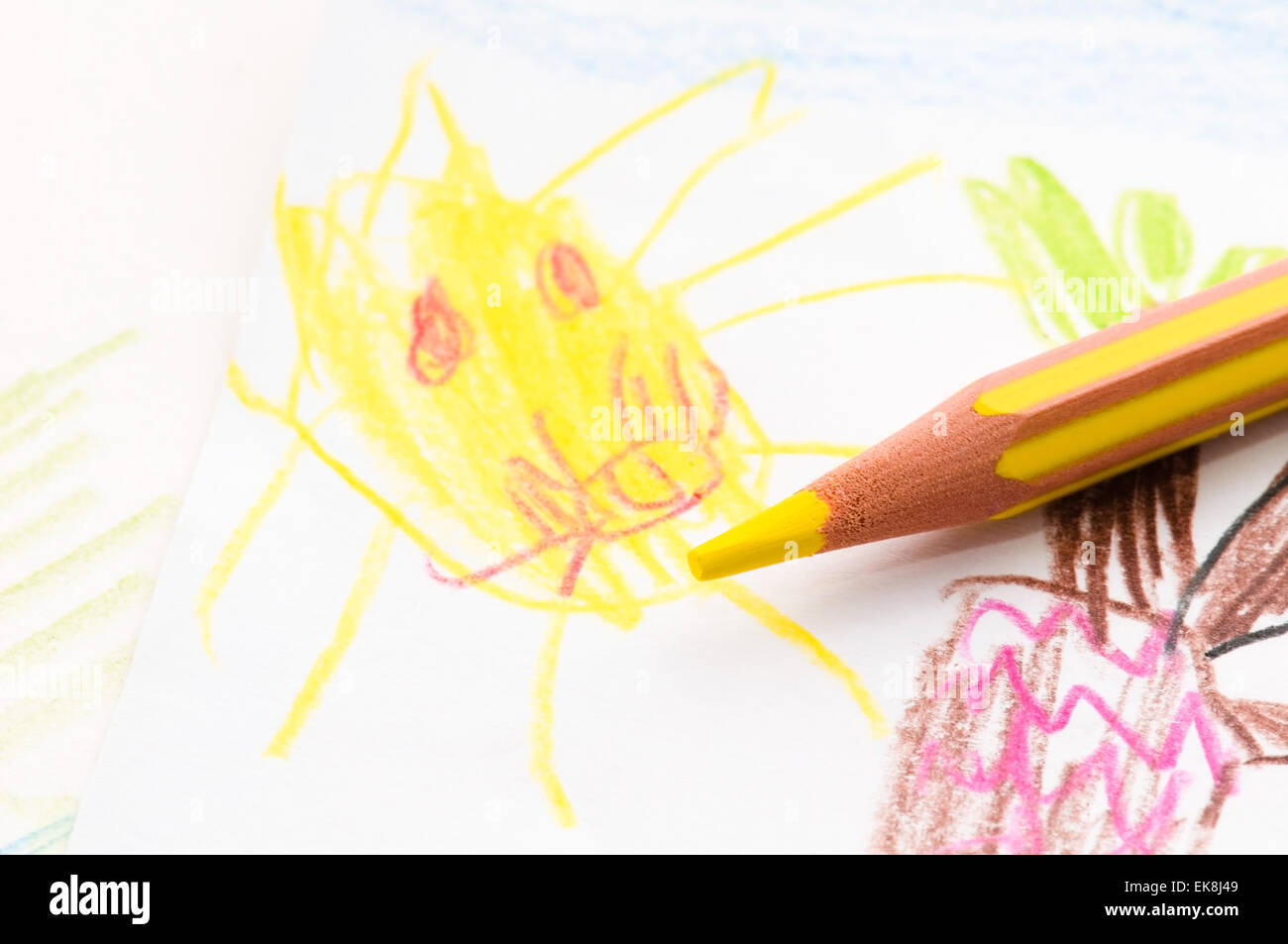 pencil and child drawing Stock Photo