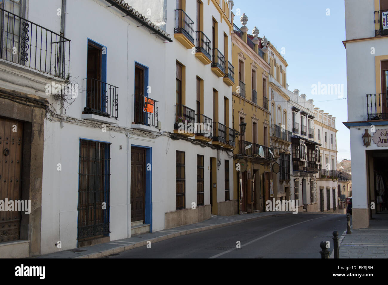 Typical street scene of Spanish houses in the city of Ronda Spain Stock Photo