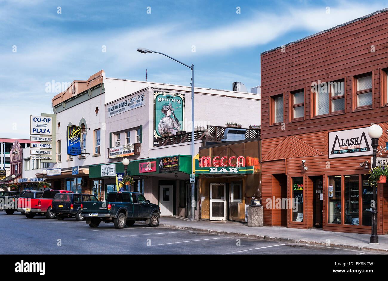 Shops along 2nd street, Fairbanks, Alaska, USA Stock Photo