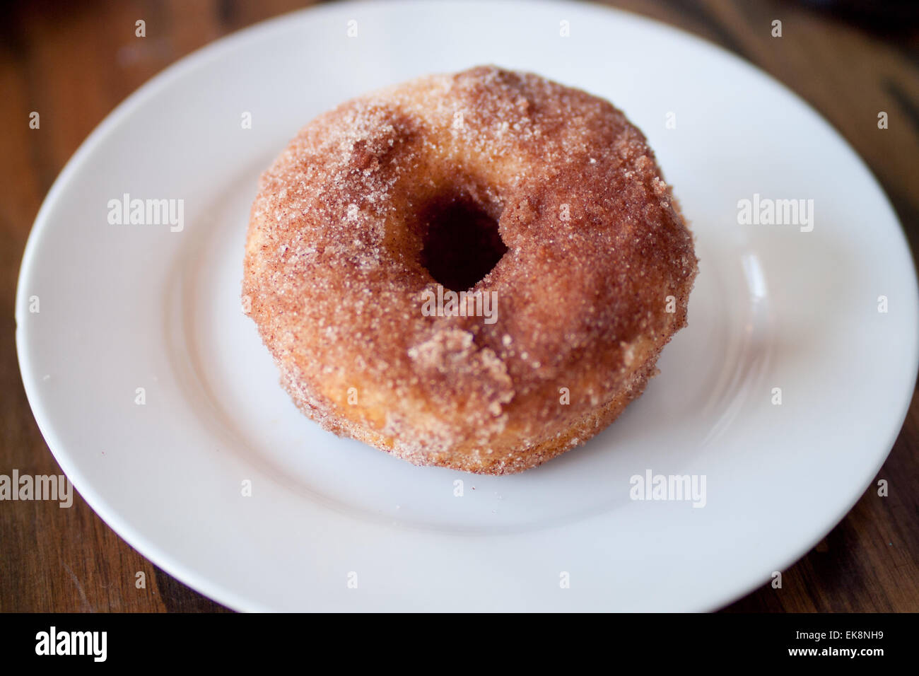 A homemade cinnamon donut from d'Lish by Tish Café in Saskatoon, Saskatchewan, Canada. Stock Photo