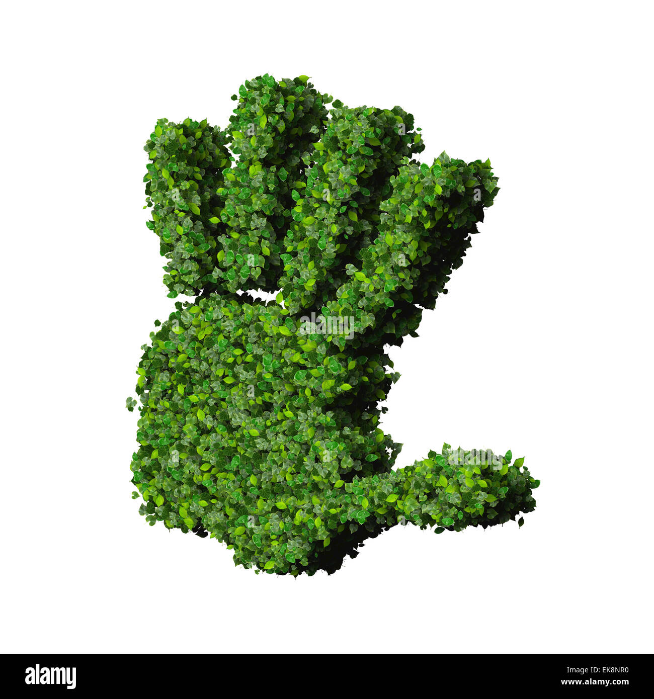 Hand made from green leaves isolated on white background. 3d render ...