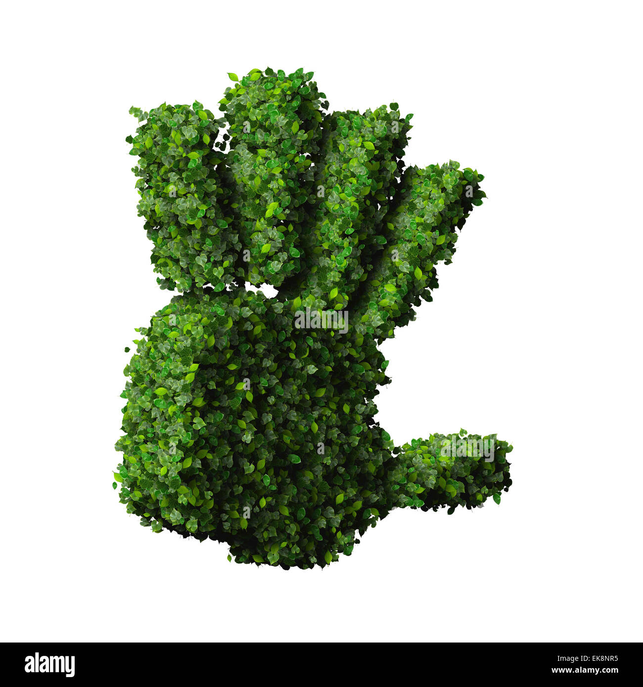 Hand made from green leaves isolated on white background. 3d render ...