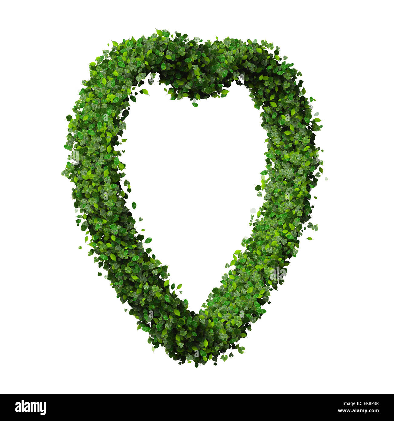 Heart made from green leaves isolated on white background. 3D render ...