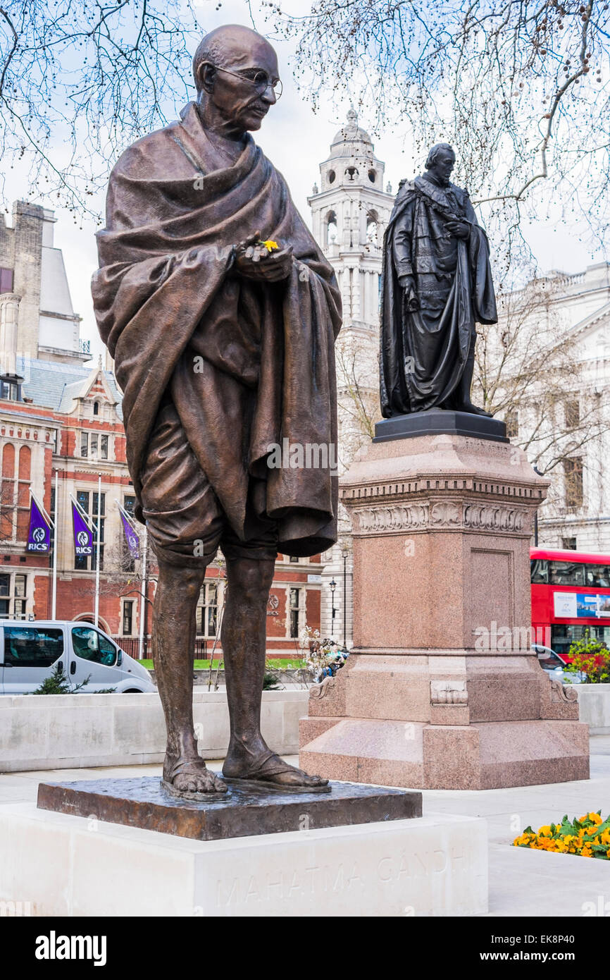 Mahatma Gandhi statue Parliament Square - London Stock Photo