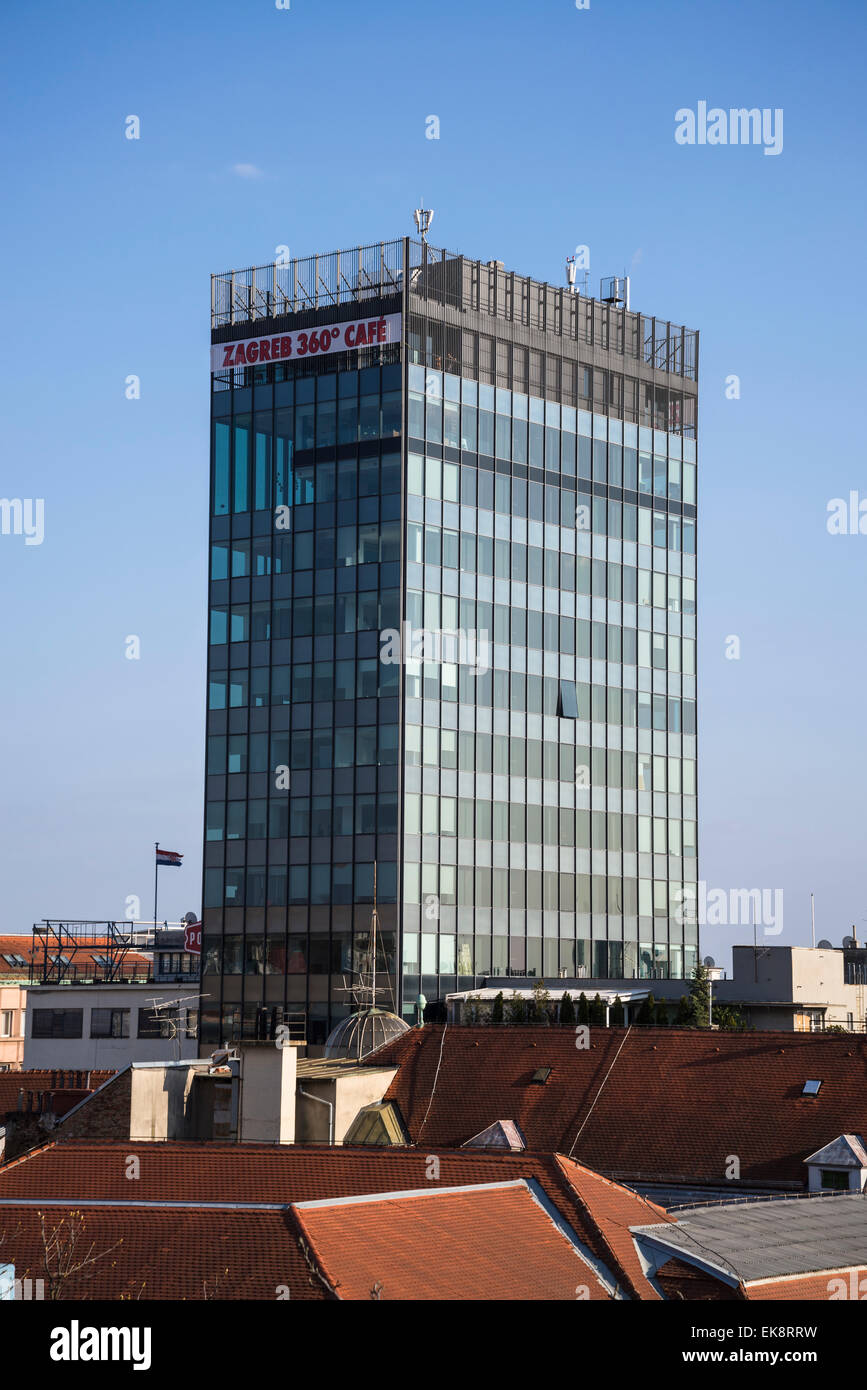Zagreb's first skyscraper at the Jelacic square advertising its 360 degrees cafe, Zagreb, Croatia Stock Photo