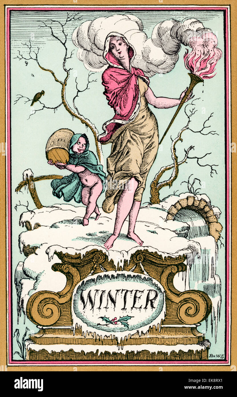 Winter.  Illustration by Reginald John 'Rex' Whistler. Stock Photo