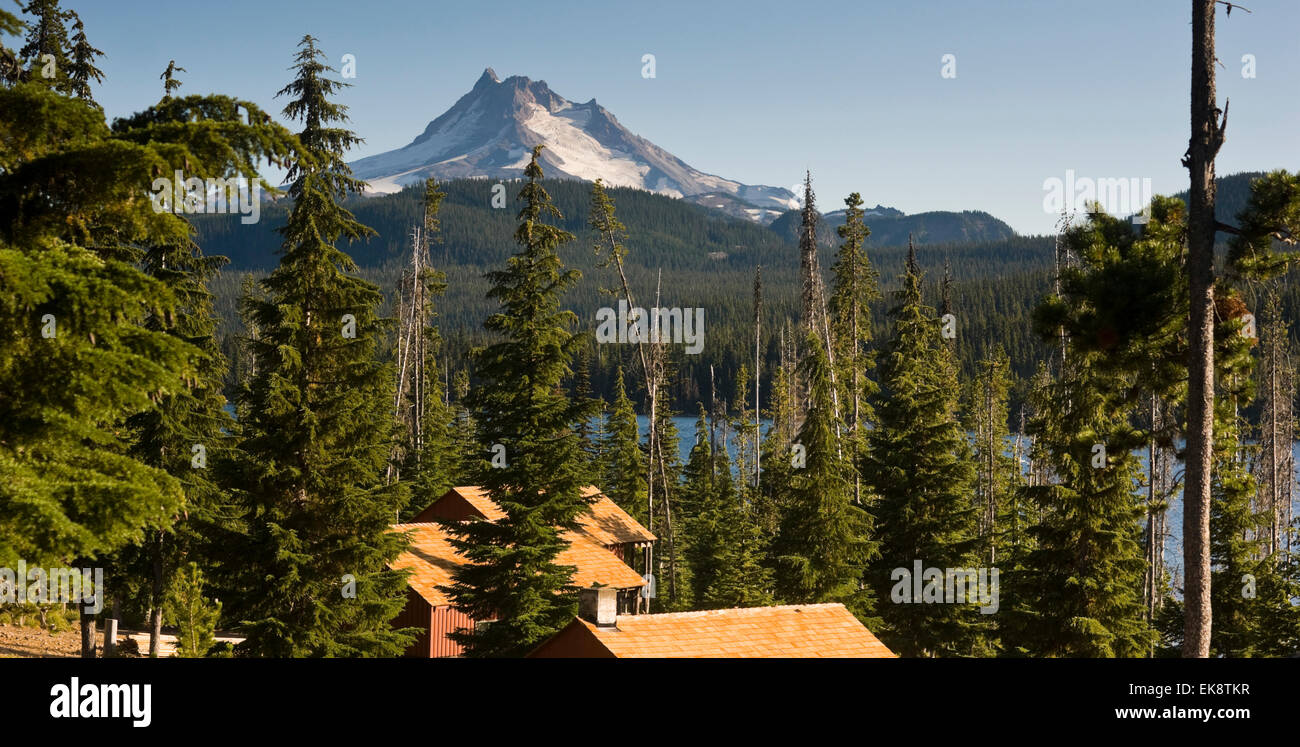 Panoramic View Cabins Around Olallie Lake Near Mount Jefferson Stock