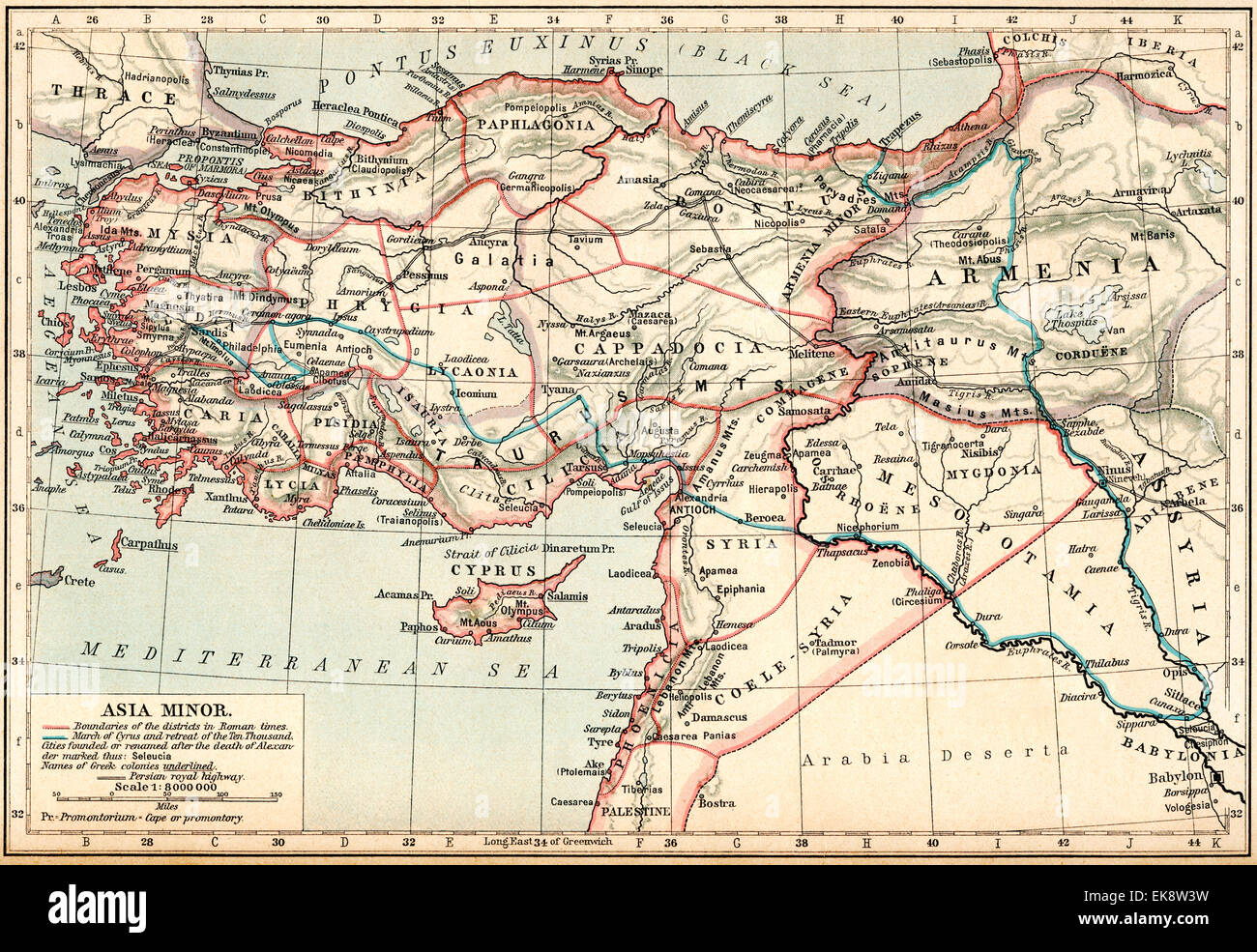 Map of Asia Minor under the Greeks and Romans. Stock Photo