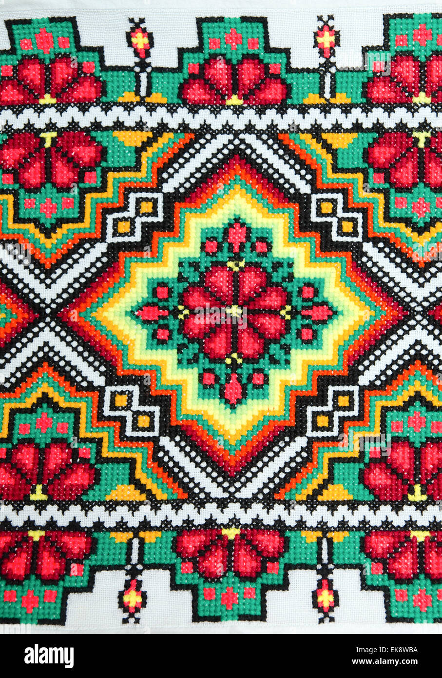 Fragment Of Fabric With Traditional Handmade Wooden Cross Stitch Embroidery  Frame, Floral Ornament Stock Photo, Picture and Royalty Free Image. Image  64685622.