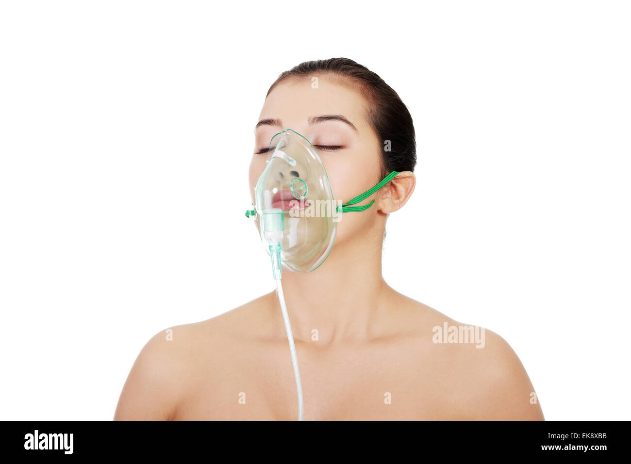 Diseased female patient wearing a oxygen mask Stock Photo - Alamy