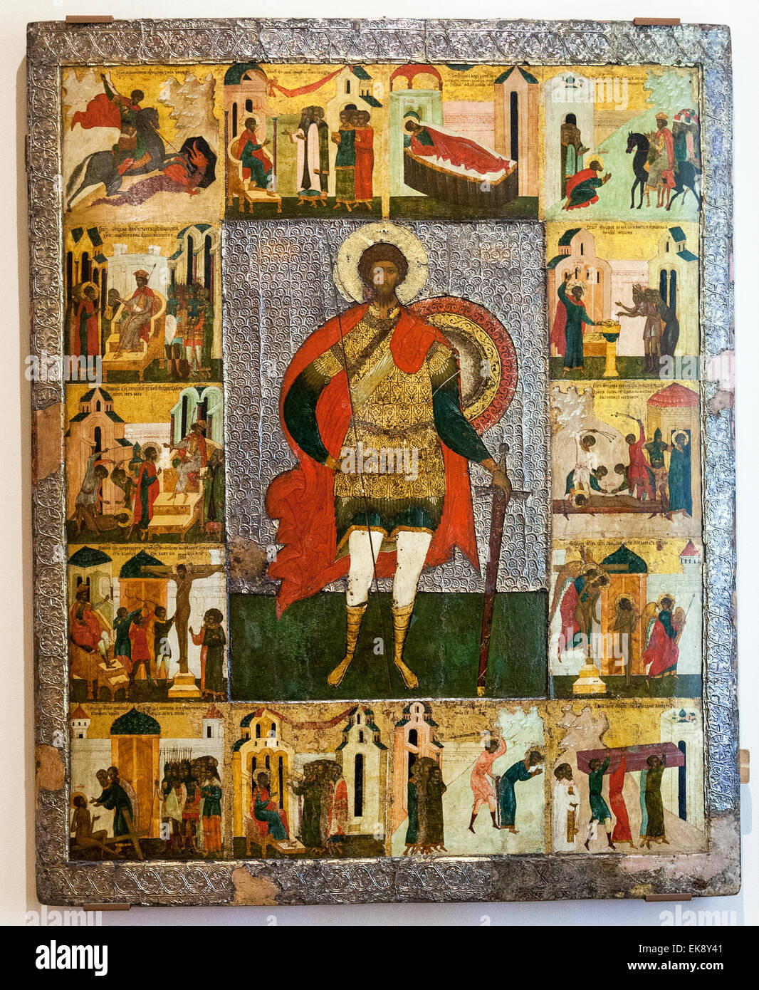 Antique Russian orthodox icon of St. Theodore the Stratelates with