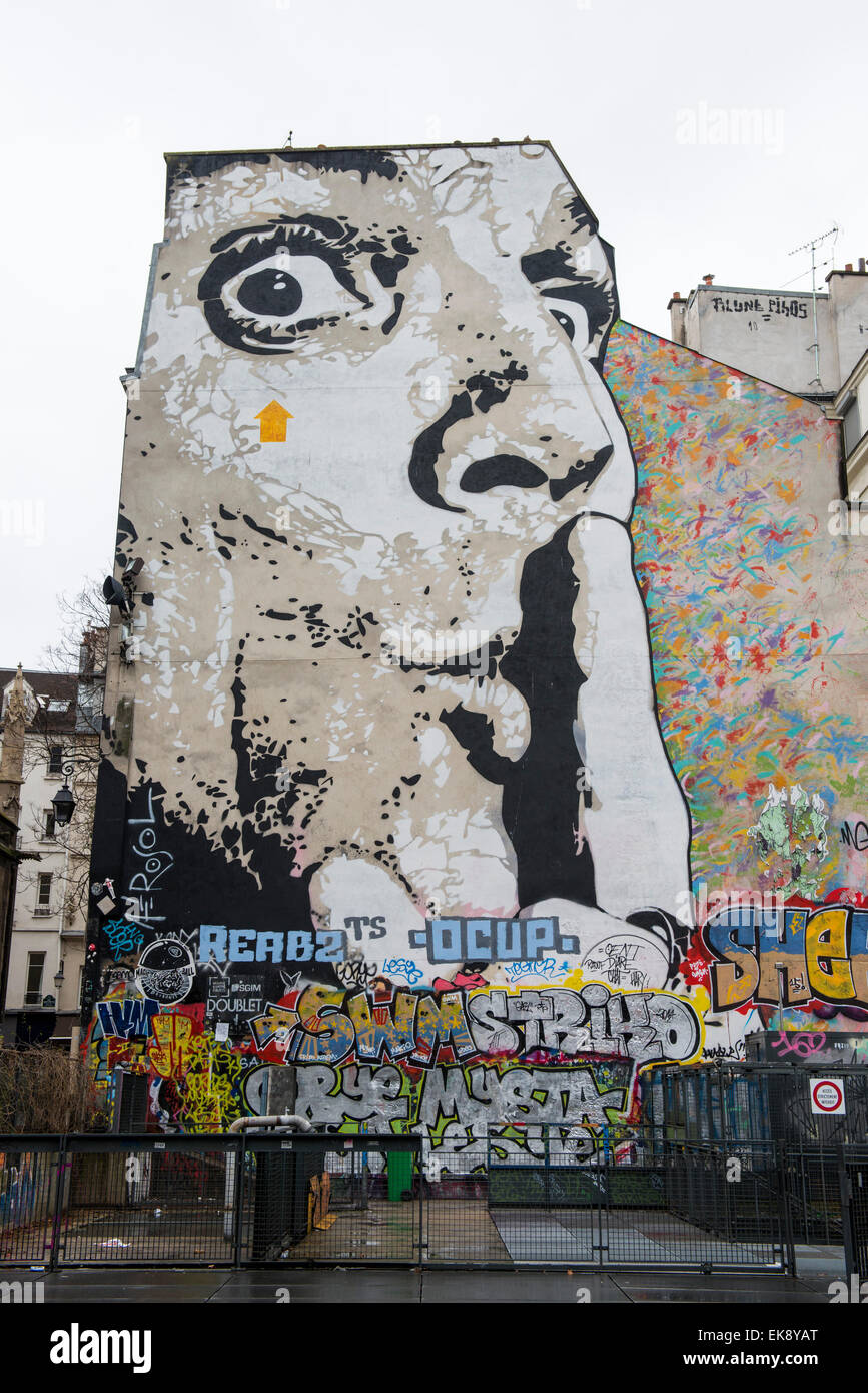 Mural covered wall in Paris, France Europe EU Stock Photo Alamy