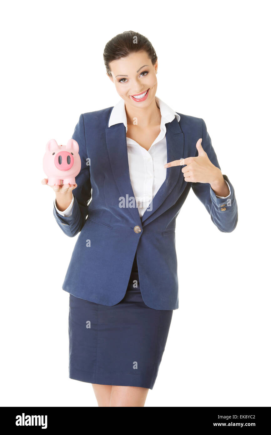 Business woman with her piggy bank Stock Photo - Alamy