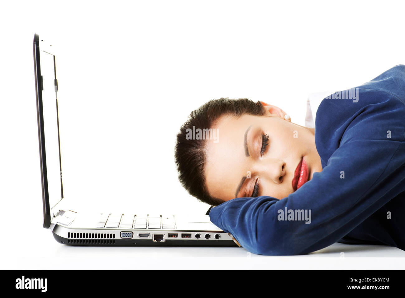 An exhausted businesswoman is sleeping Stock Photo