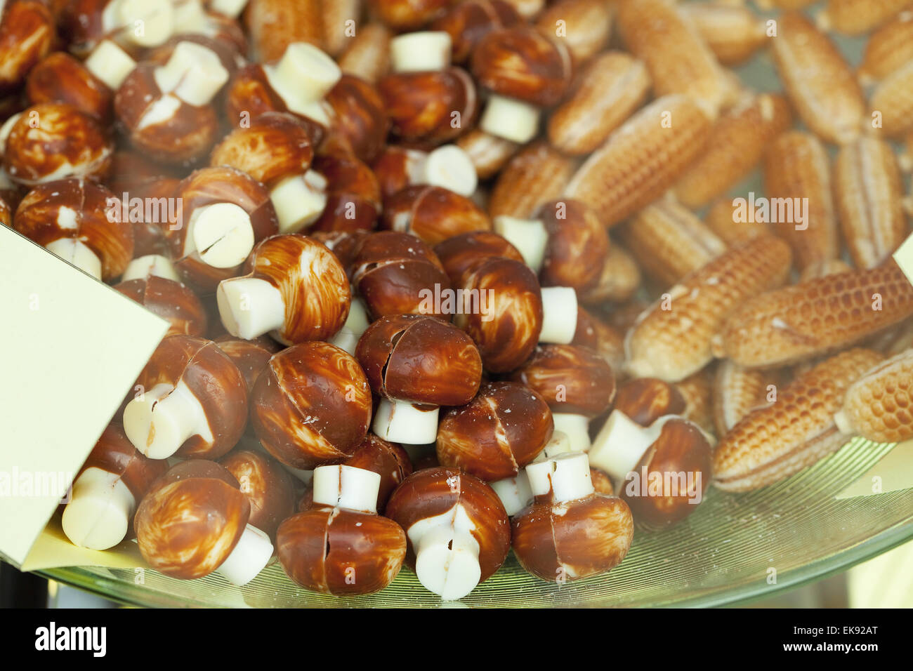 chocolate candy in the form of mushrooms and corn Stock Photo