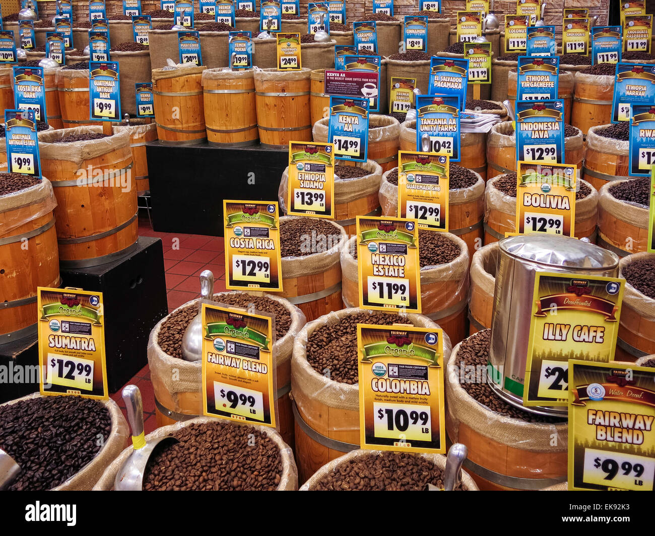 Bulk Coffee Bean Barrels Fairway Super Market New York City Usa Stock Photo Alamy