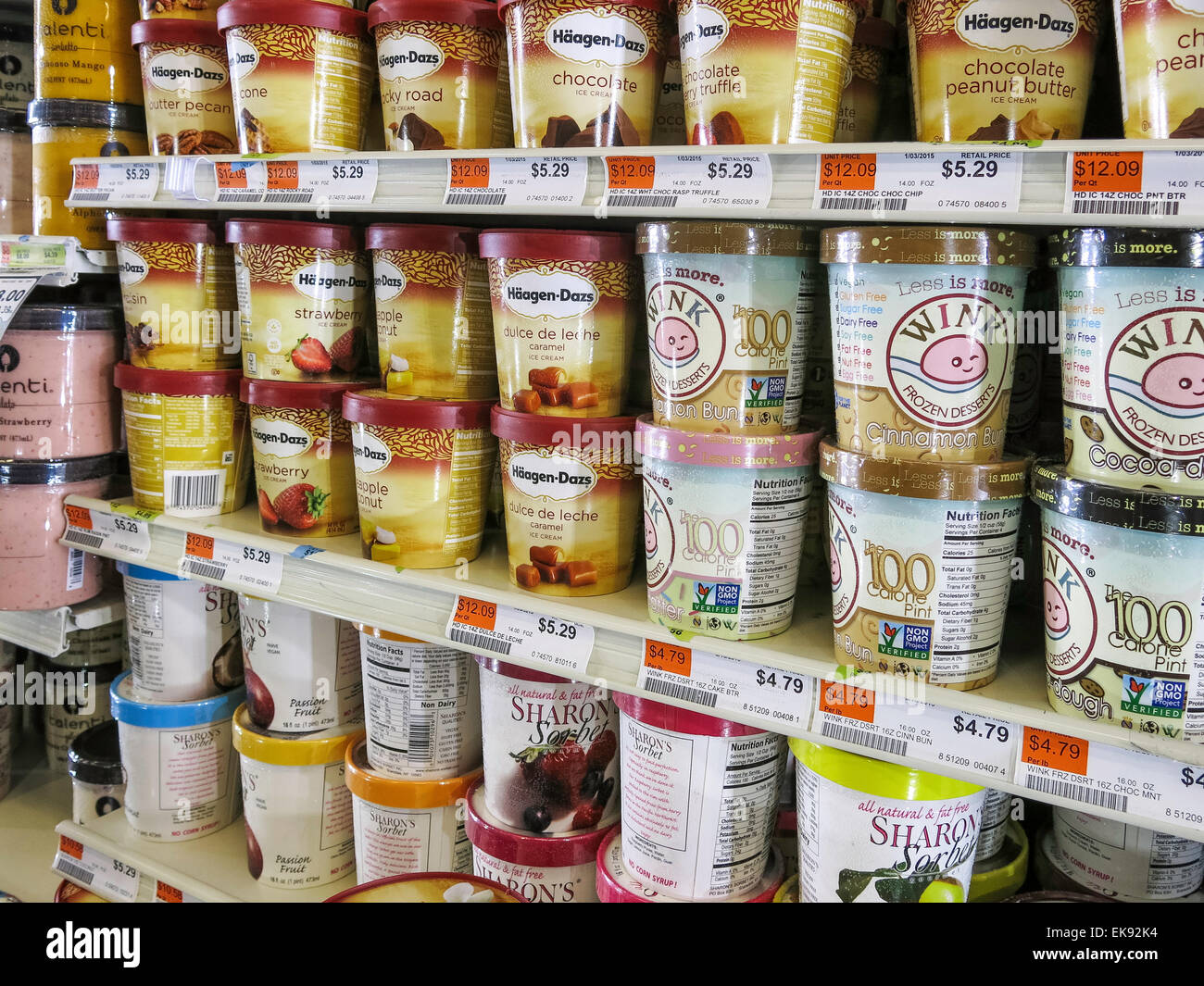 Ice Cream Freezer, Fairway Super Market, New York City, USA Stock Photo