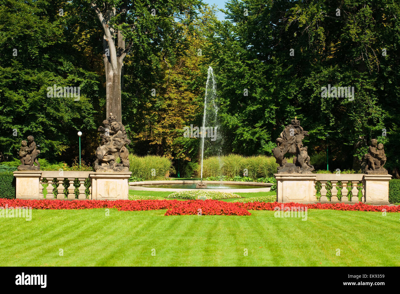 fountain in the park on a background of green grass Stock Photo - Alamy