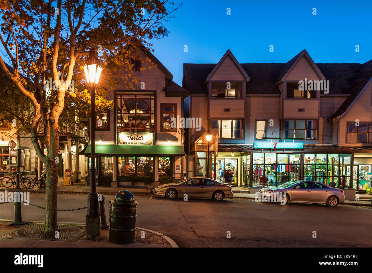 Shops and restaurant, Bar Harbor, Maine, USA Stock Photo