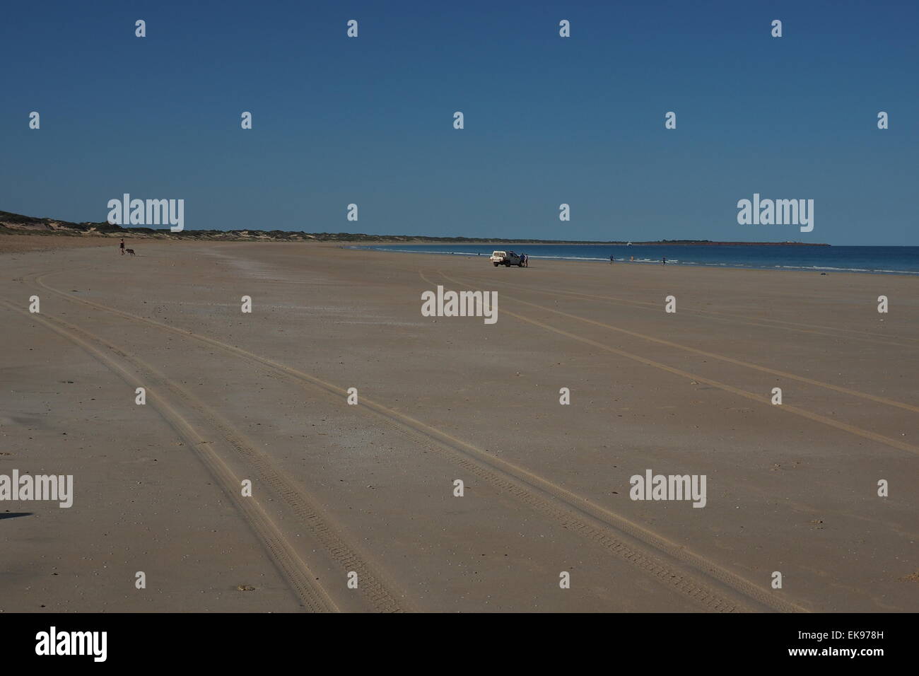 Tyre tracks on Cable Beach, Broome. Stock Photo