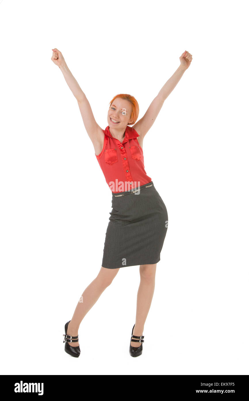 Happy business woman celebrating success Stock Photo
