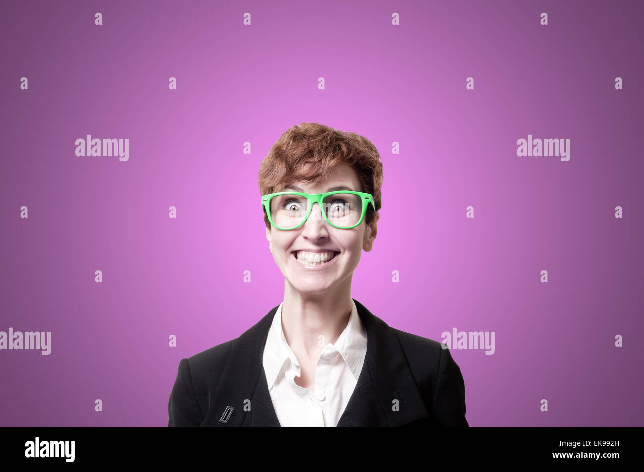 funny business woman with green eyeglasses Stock Photo Alamy