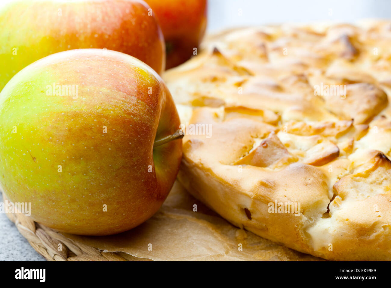 still life of apple pie and apple Stock Photo Alamy