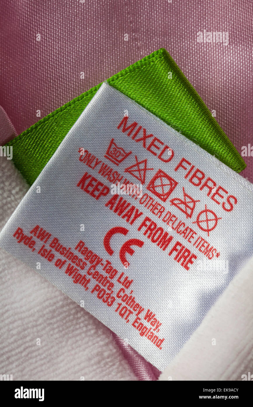 Mixed Fibres Keep Away From Fire Label On Raggy Tag Baby Comfort