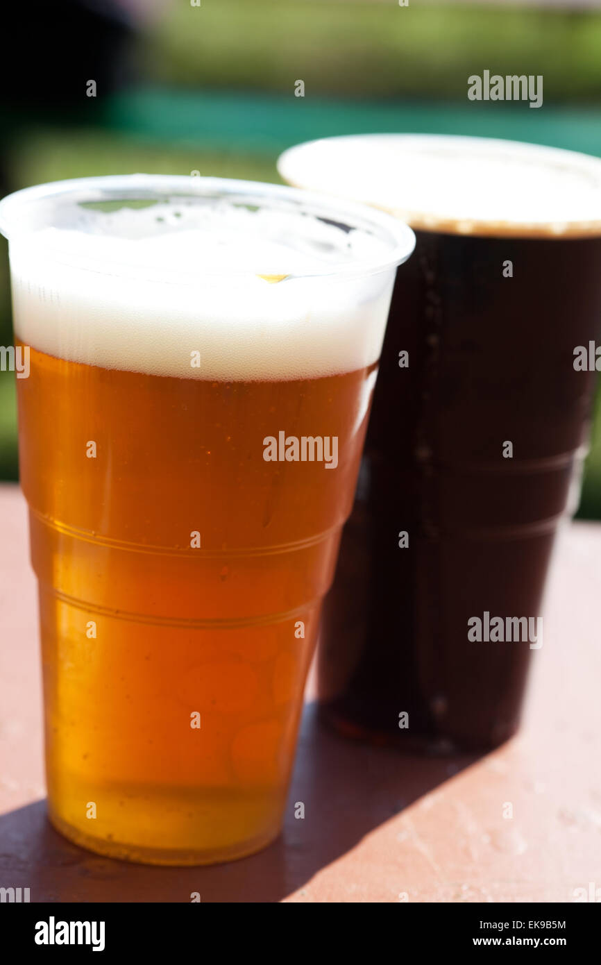 glass of light and dark beer on the table Stock Photo Alamy