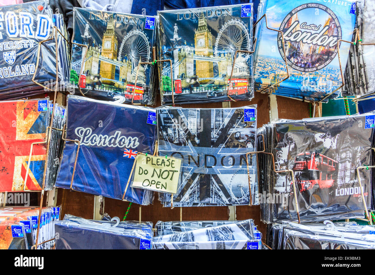 An image of various tee shirts for sale in Covent Garden Market  London Stock Photo