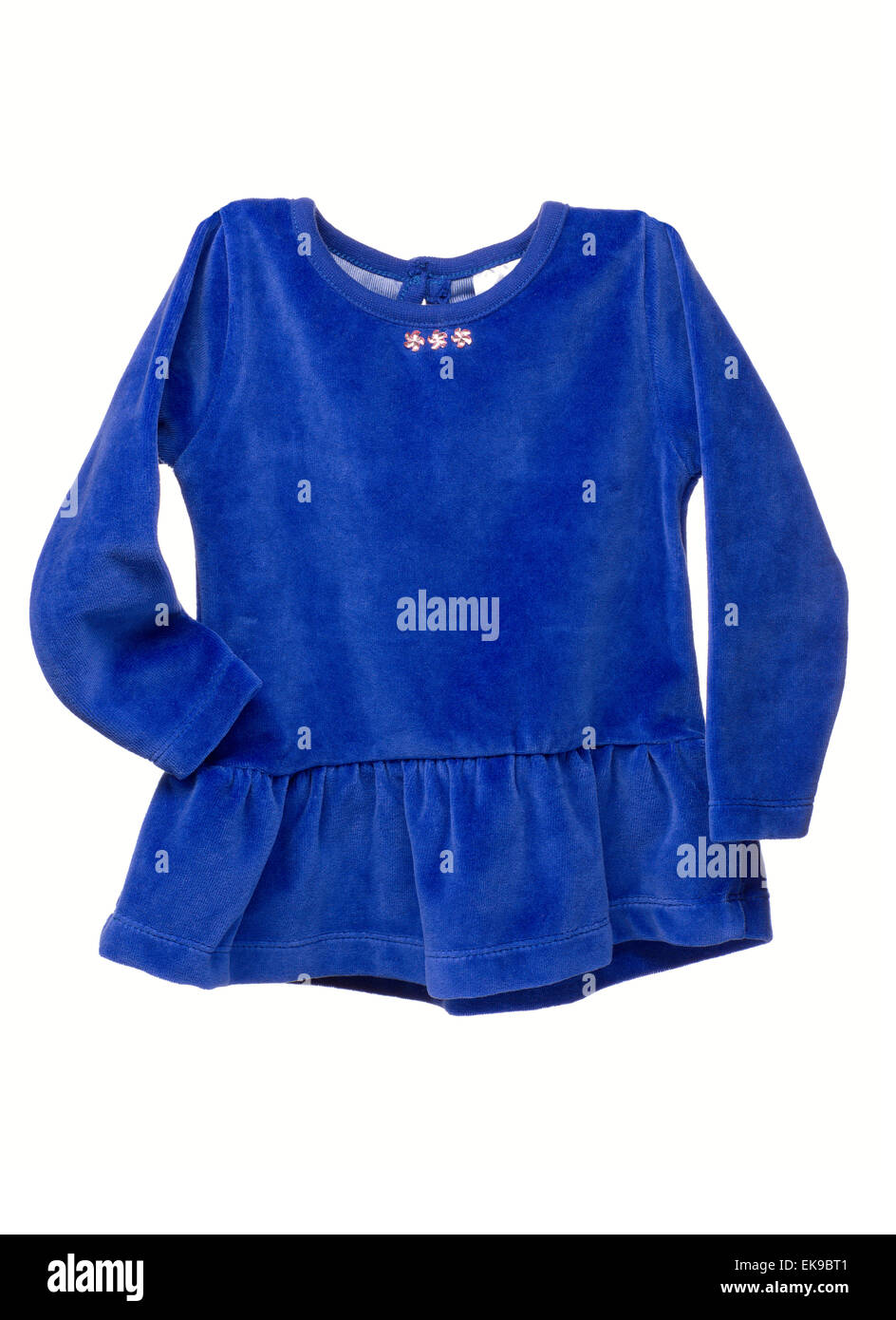 Blue suede baby dress. Isolate on white. Stock Photo