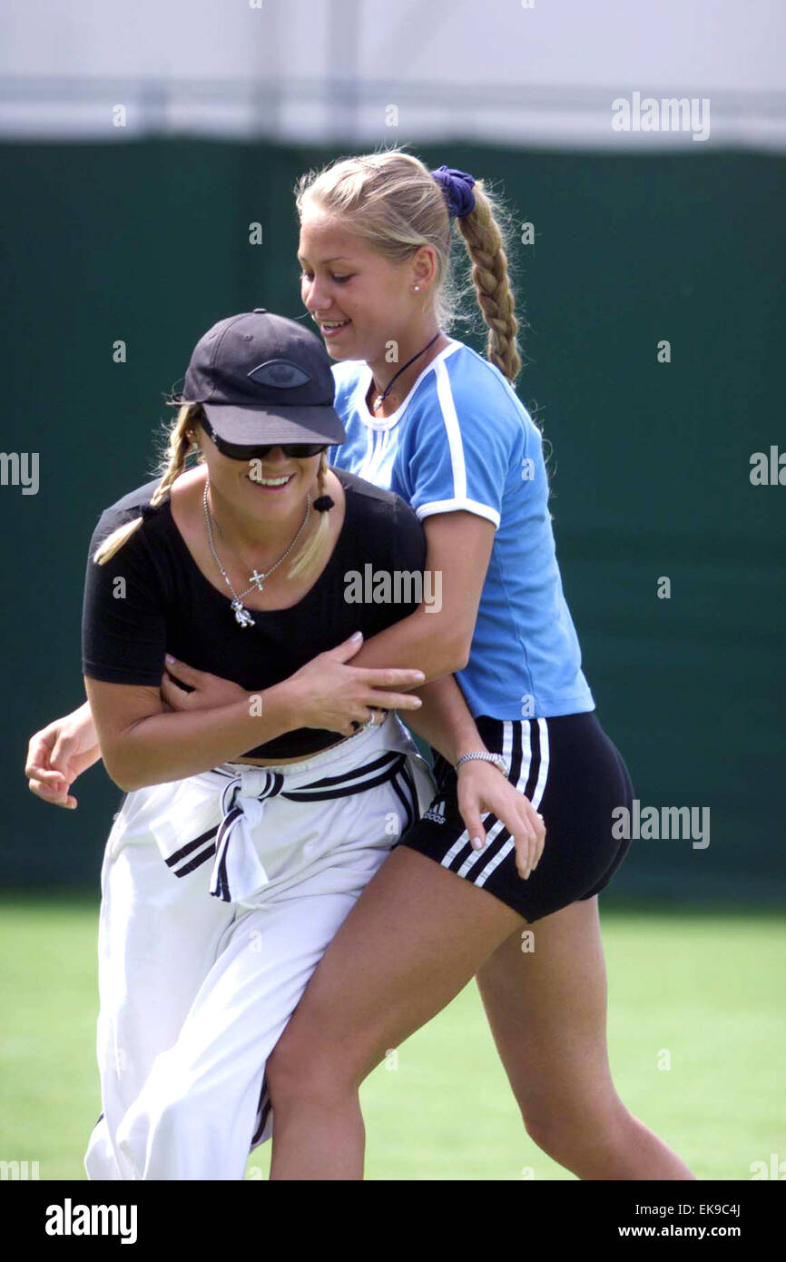Tennis star Anna Kournikova playing with her mother at the Devonshire Park Eastbourne Ladies Tournament in 1999 Stock Photo