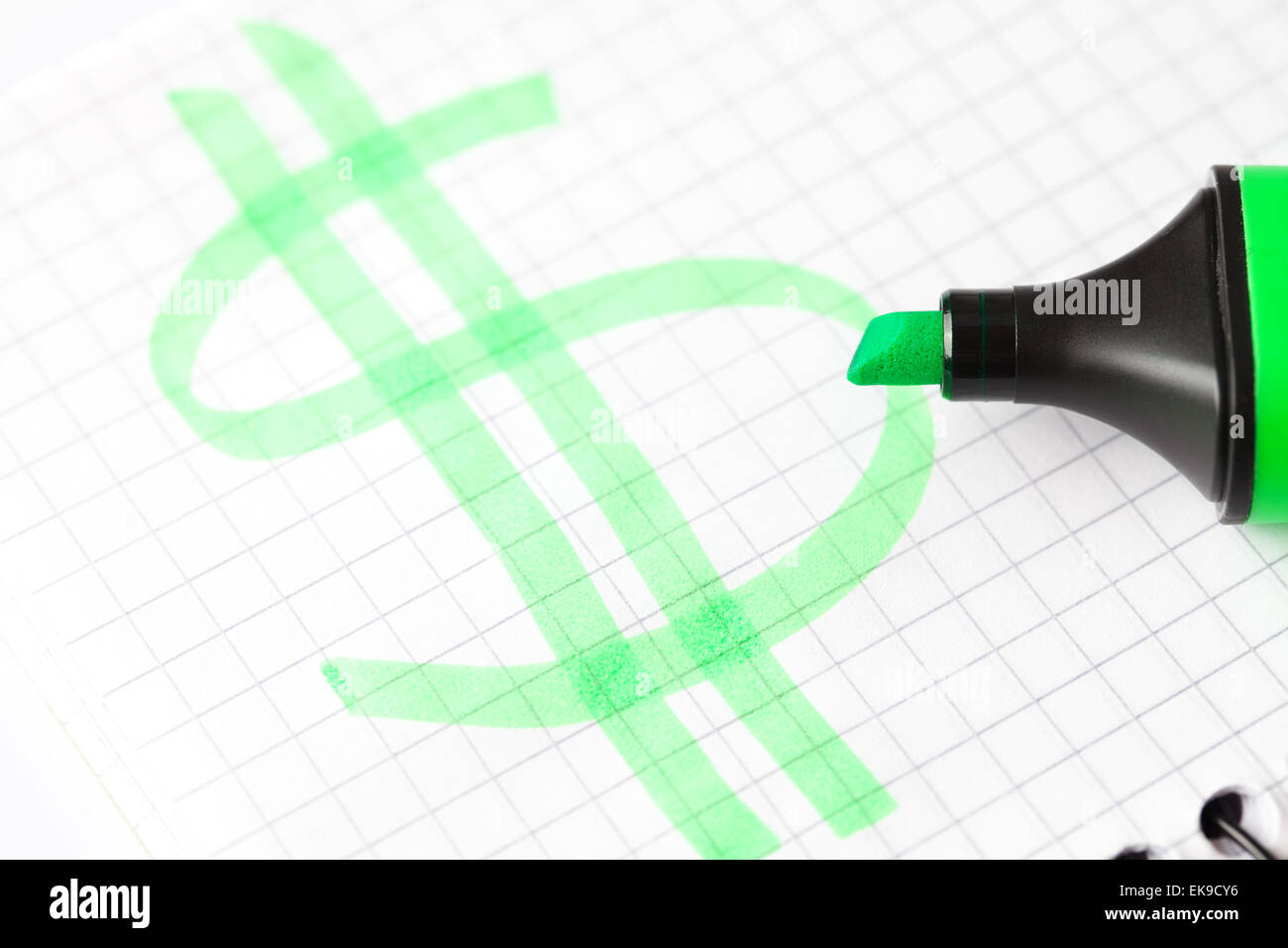 marker, painted dollar and notebook Stock Photo