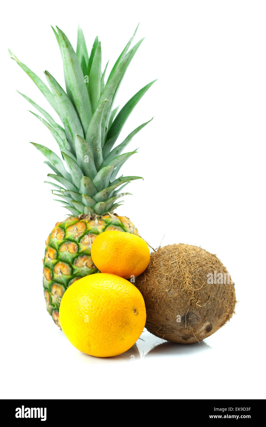 pineapple, mandarin, orange and board isolated on white Stock Photo Alamy