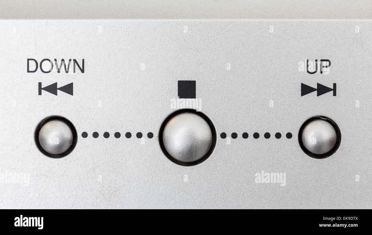 Close up control button on CD player Stock Photo Alamy