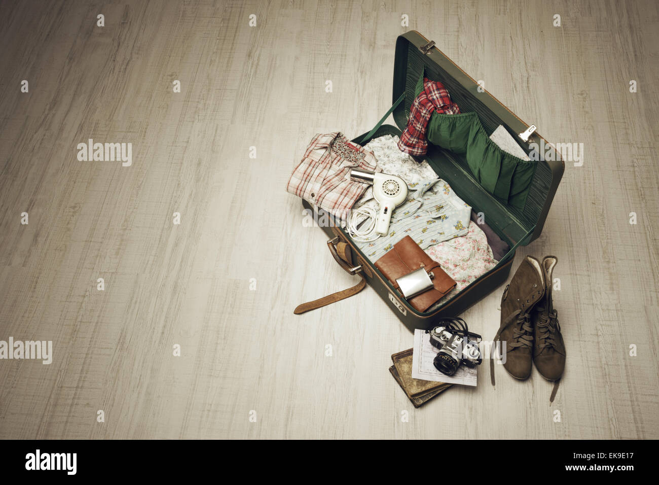 Packed Vintage Suitcase Stock Photo