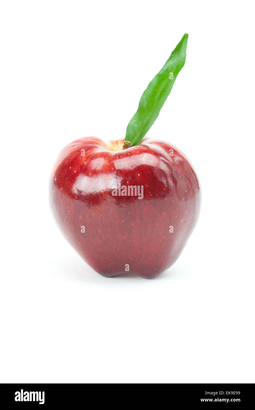 red apple with green leaf isolated on white Stock Photo - Alamy
