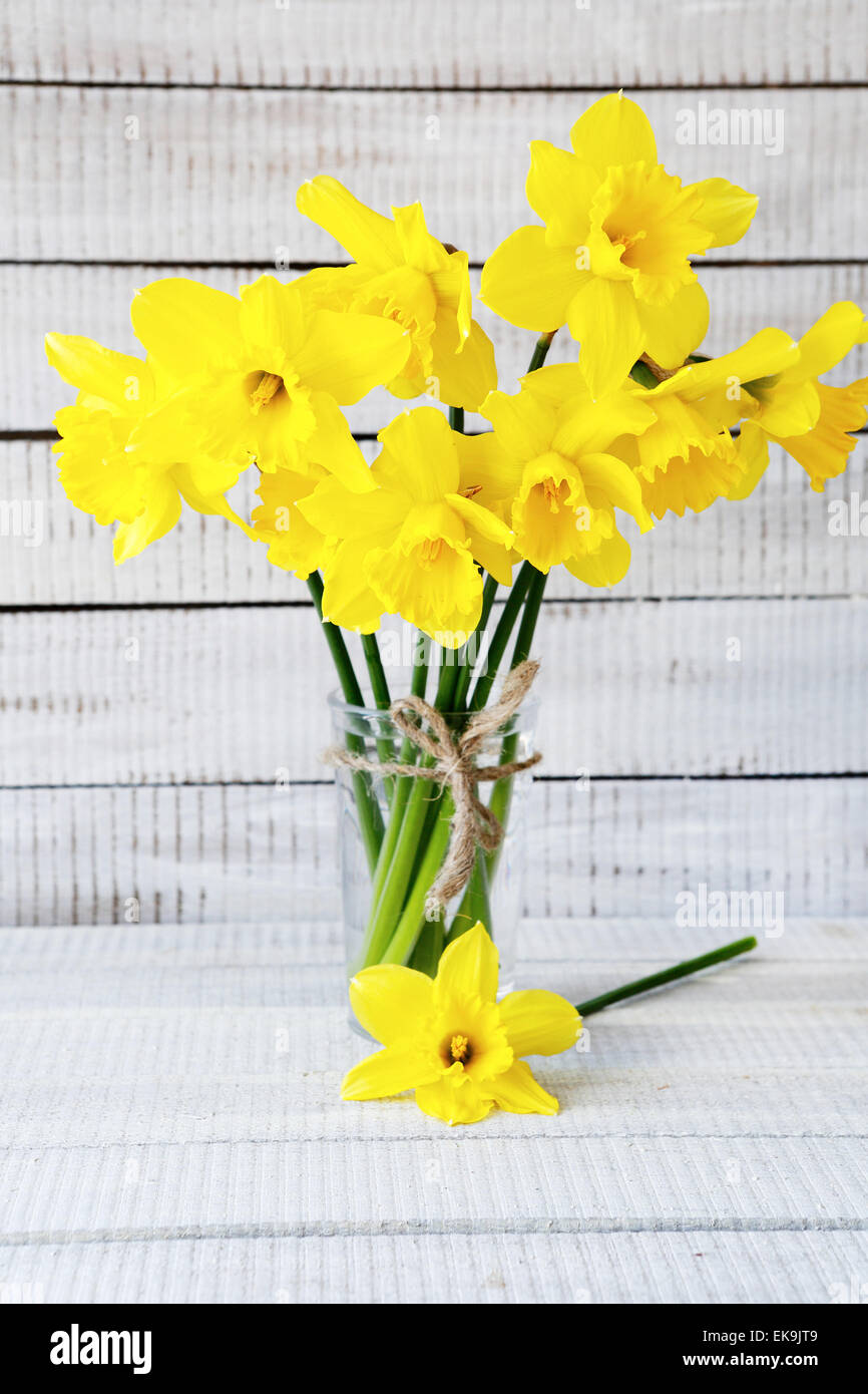 Fragrant daffodils in a vase, flowers close up Stock Photo