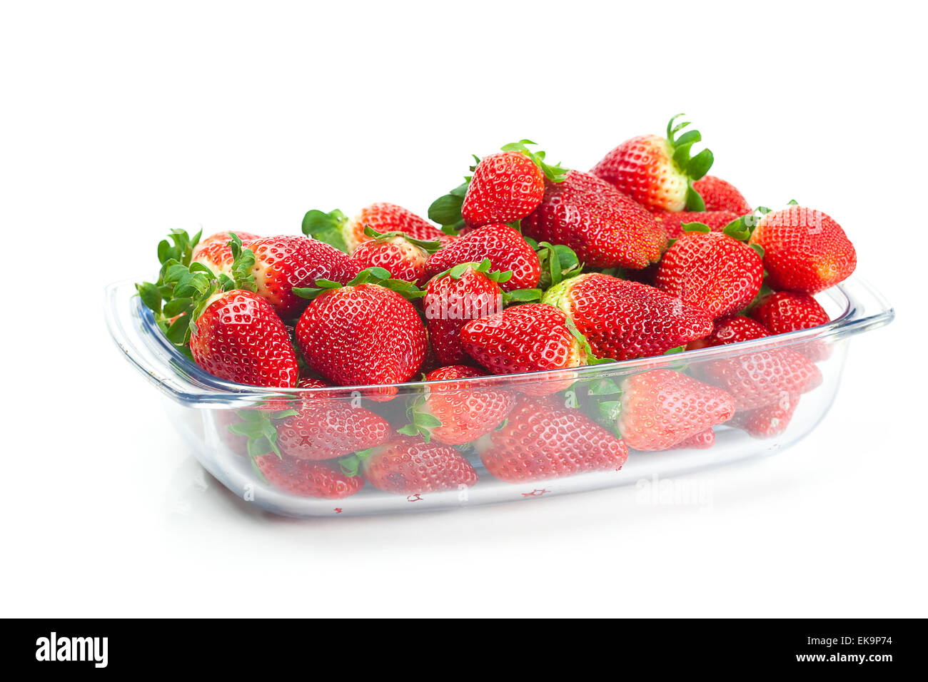 big juicy red ripe strawberries in a glass bowl isolated on whit Stock ...