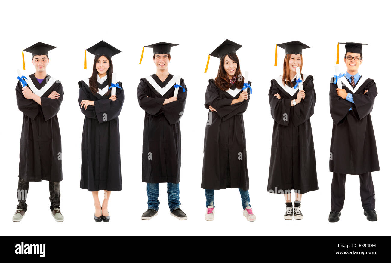 full length of happy young graduate students group Stock Photo Alamy