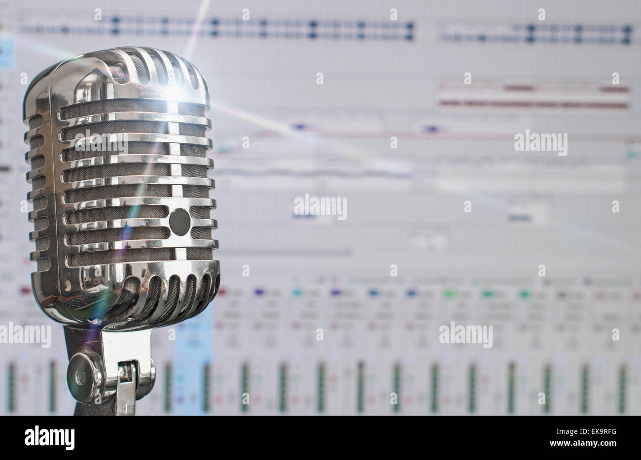 Retro microphone over recording software background Stock Photo Alamy