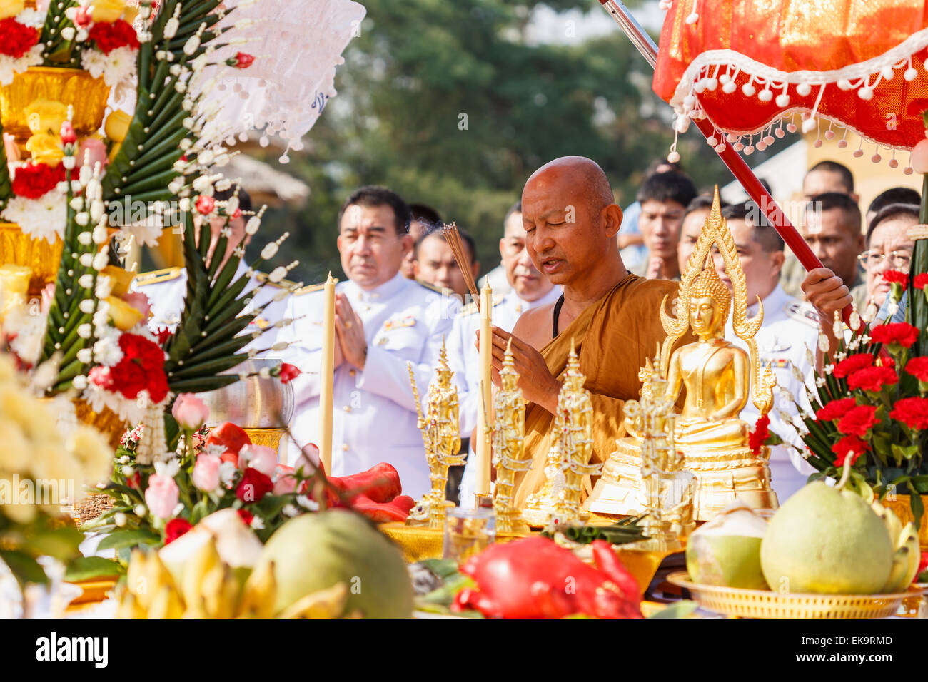 HUAHIN, THAILAND - DECEMBER 27, 2014 – Thai monk chant for ceremony in wat huay mongkhon celebration ceremony for new year on De Stock Photo