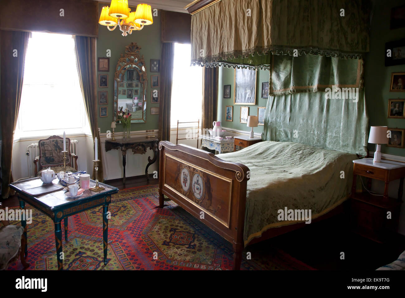 Romantic master bedroom at Gavnoe castle in Denmark Stock Photo