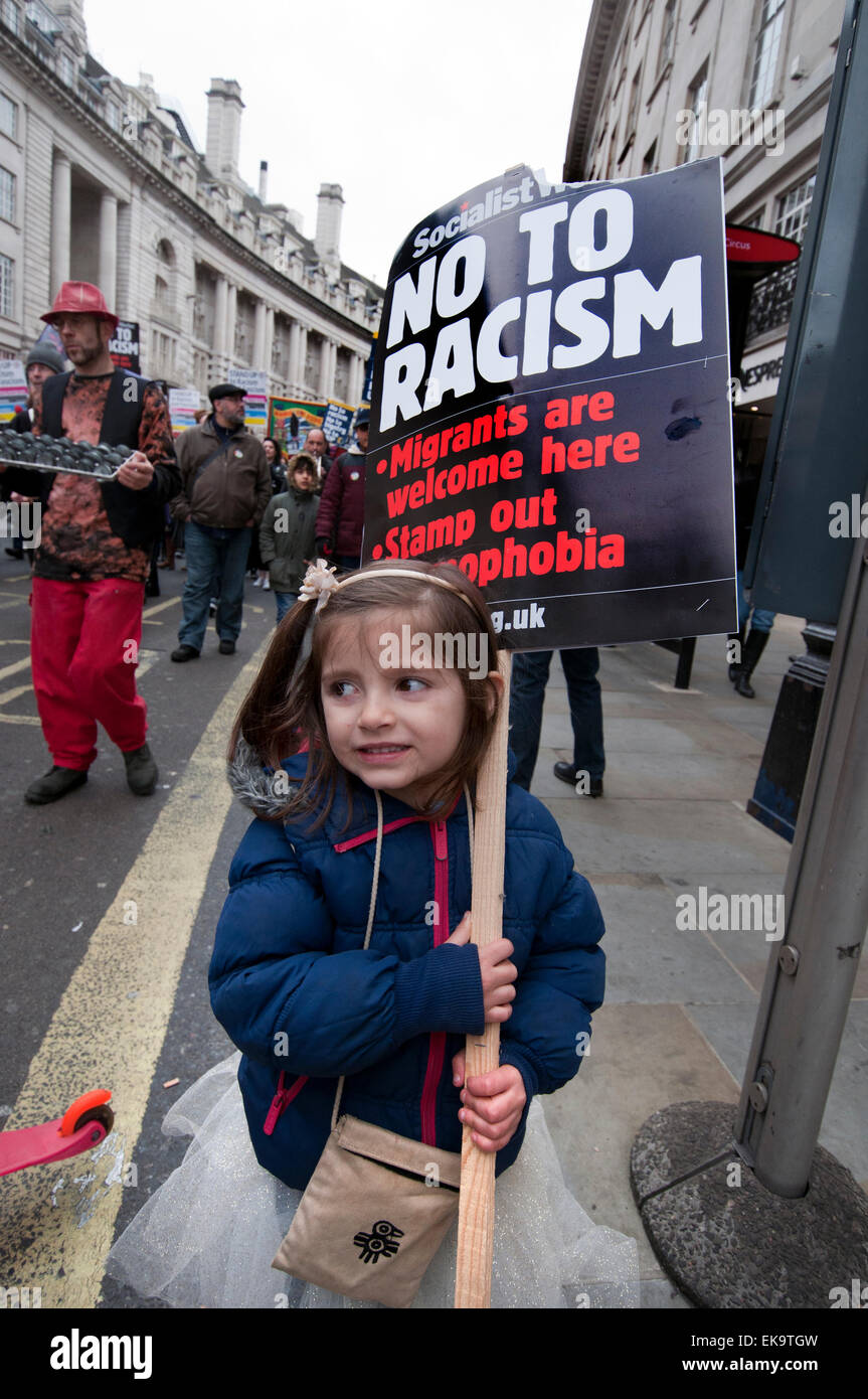 Thousands march through London on UN Anti-Racism Day protesting Racism, Fascism, Islamophobia  and anti-semitism. 21 march 2015 Stock Photo