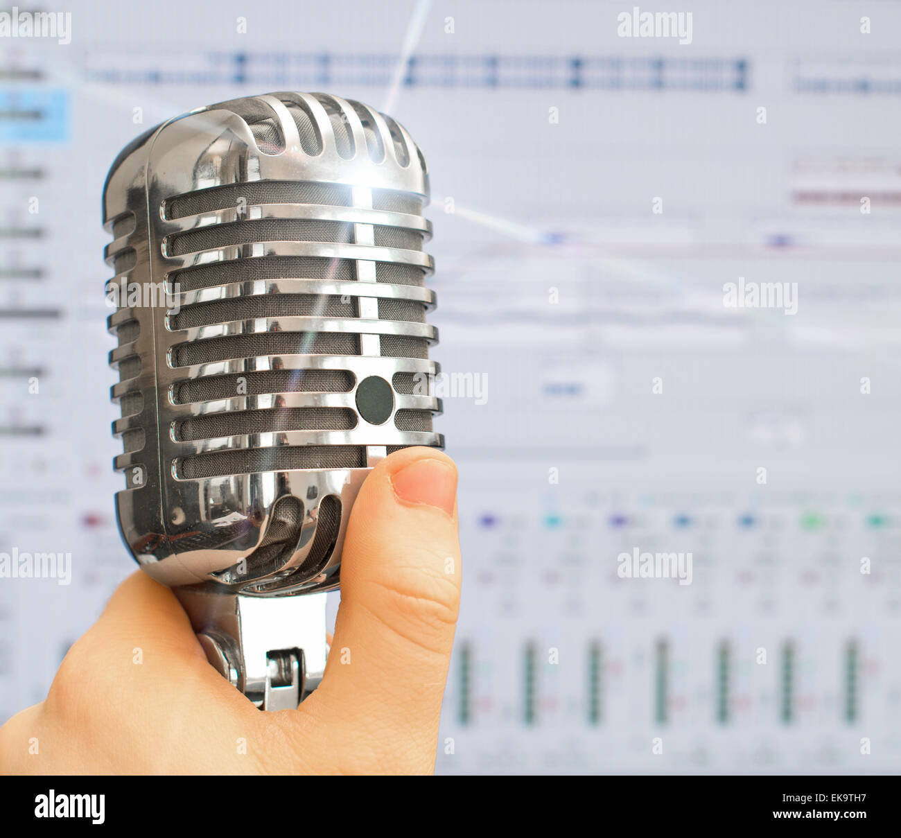 Retro microphone over recording software background Stock Photo Alamy