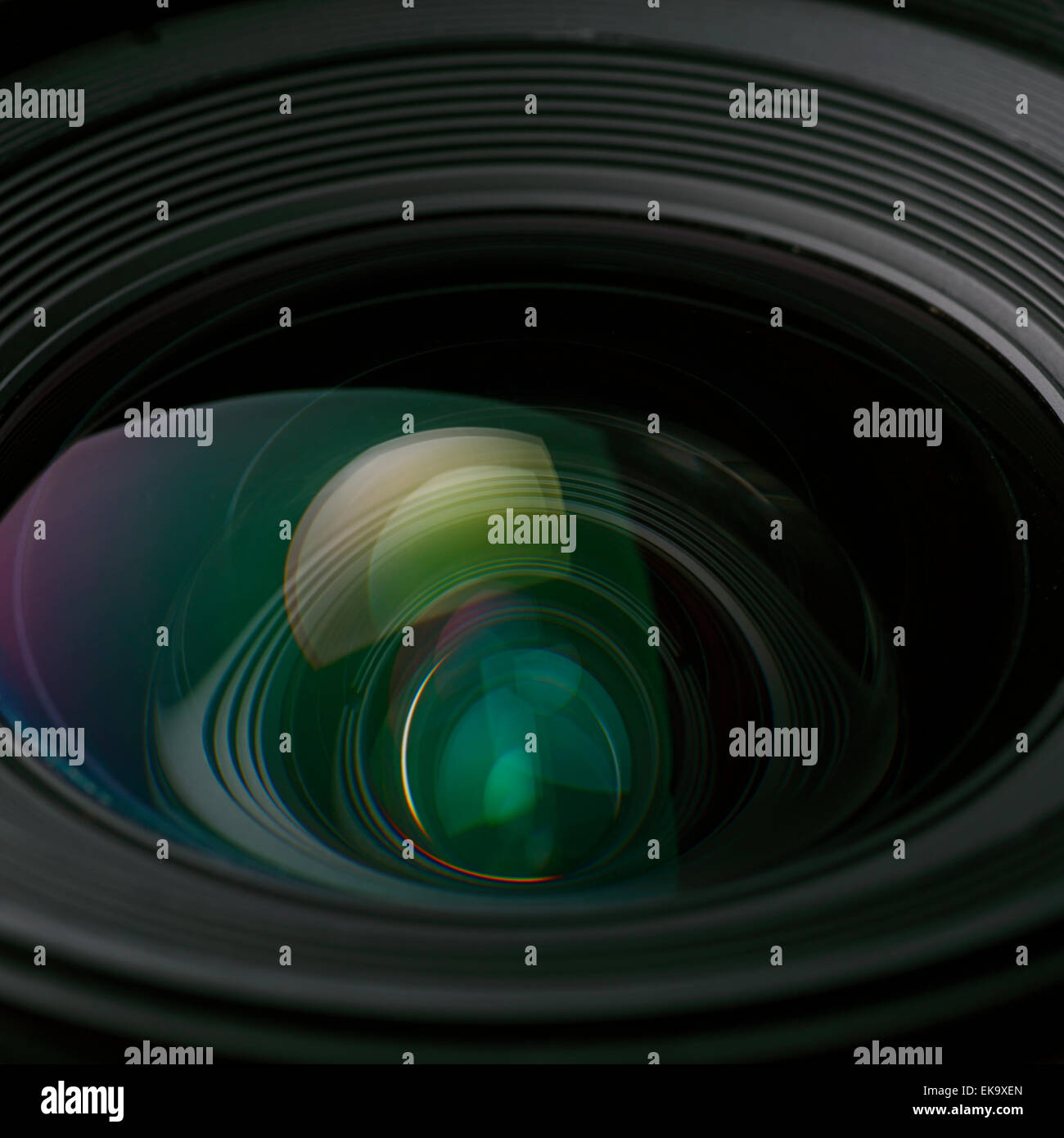 A closeup view of the glass elements in a camera lens Stock Photo
