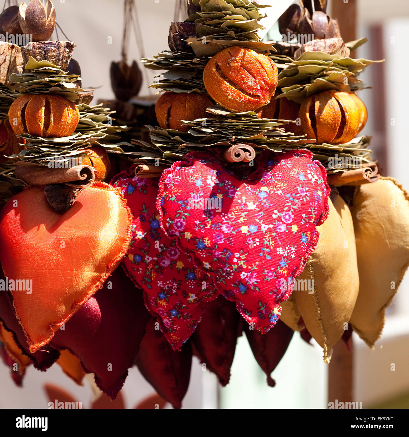 collection of dried fruit, vegetables and seasonings and hearts Stock Photo